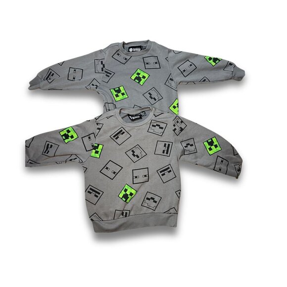 Jinx X Minecraft Creeper & Mob Pattern Kids Sweater - Gray & Green Graphic Desig - Picture 2 of 6